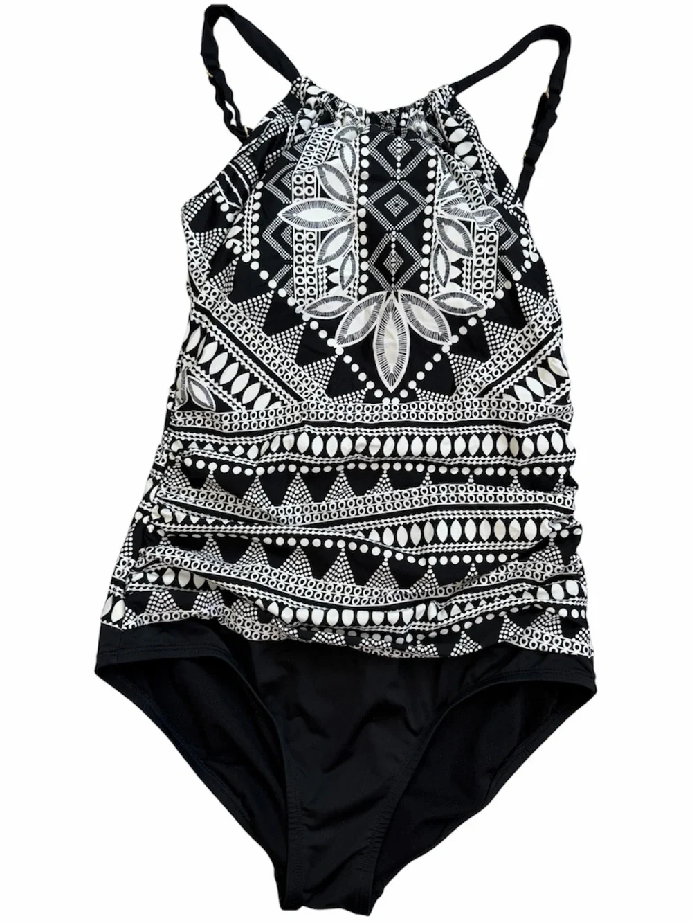 Jantzen Black & White Geometric Tank One-Piece Swimsuit